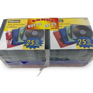 Slim CD Jewel Case Colors Pack of 50‎ Fellowes Sealed NEW DVD 98317